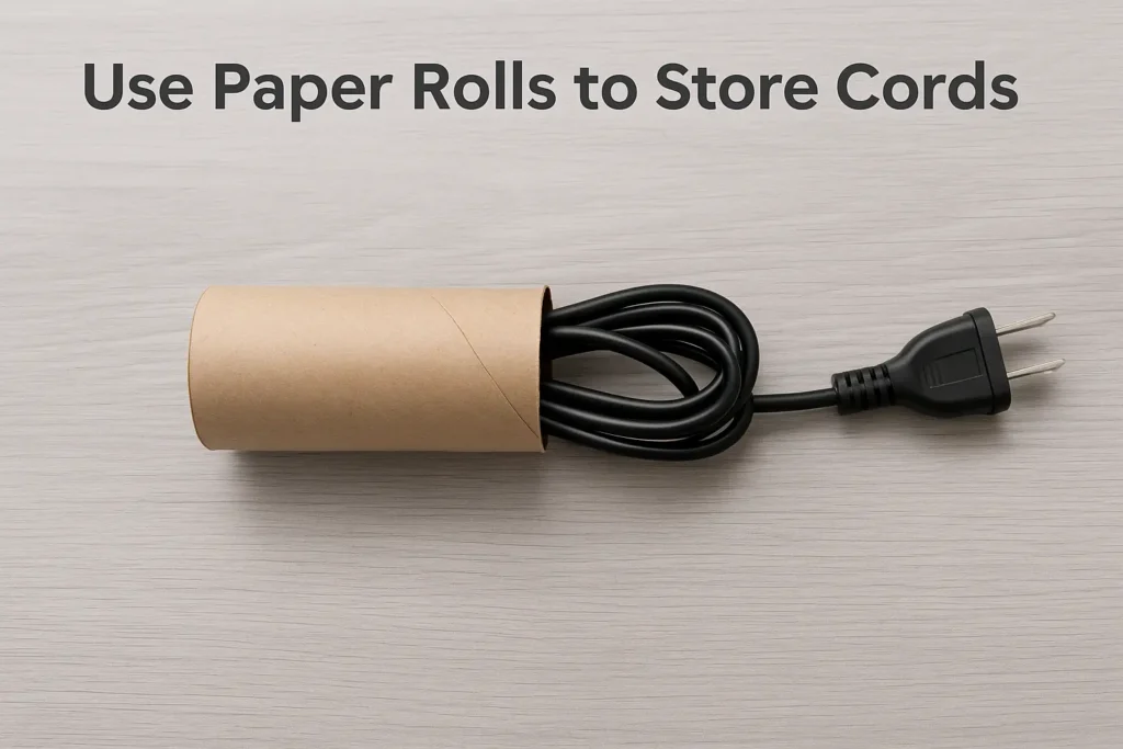 Use Paper Rolls to Store Cords - Organize Clever .com